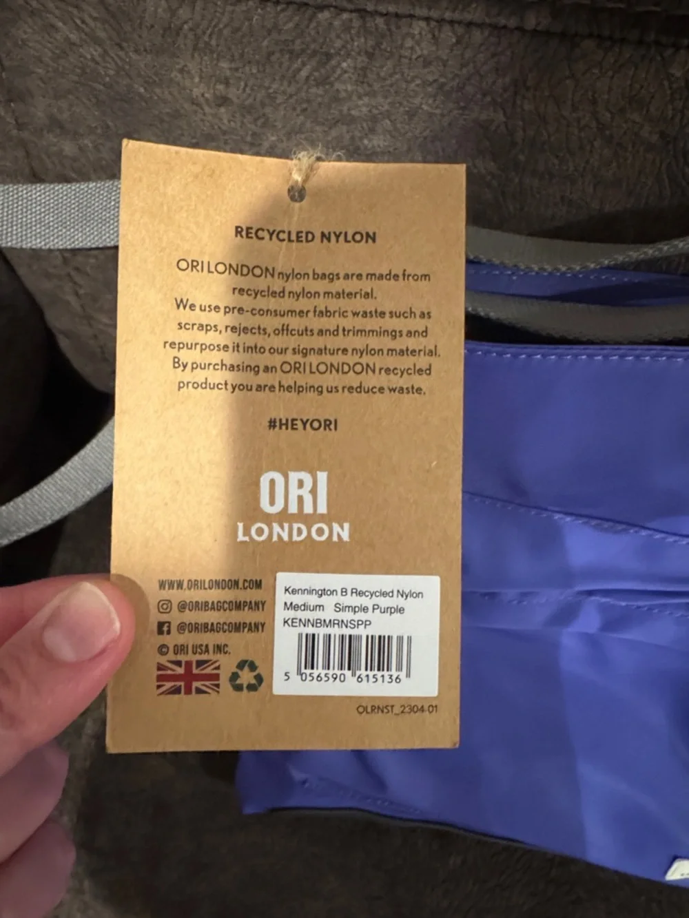 ORI LONDON Kensington B Recycled Nylon Crossbody in Simple Purple NWT - Picture 5 of 11